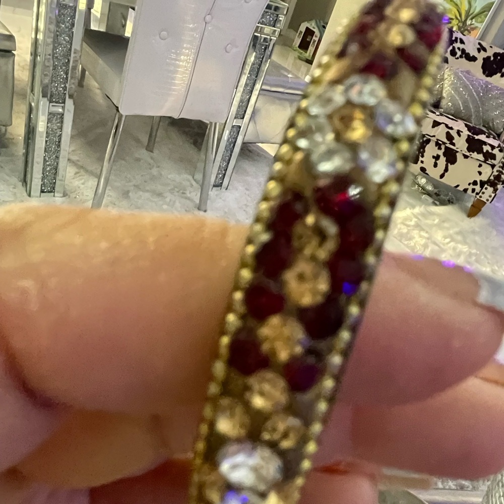 Source Unknown Gold Bracelet with Red and Clear Stones